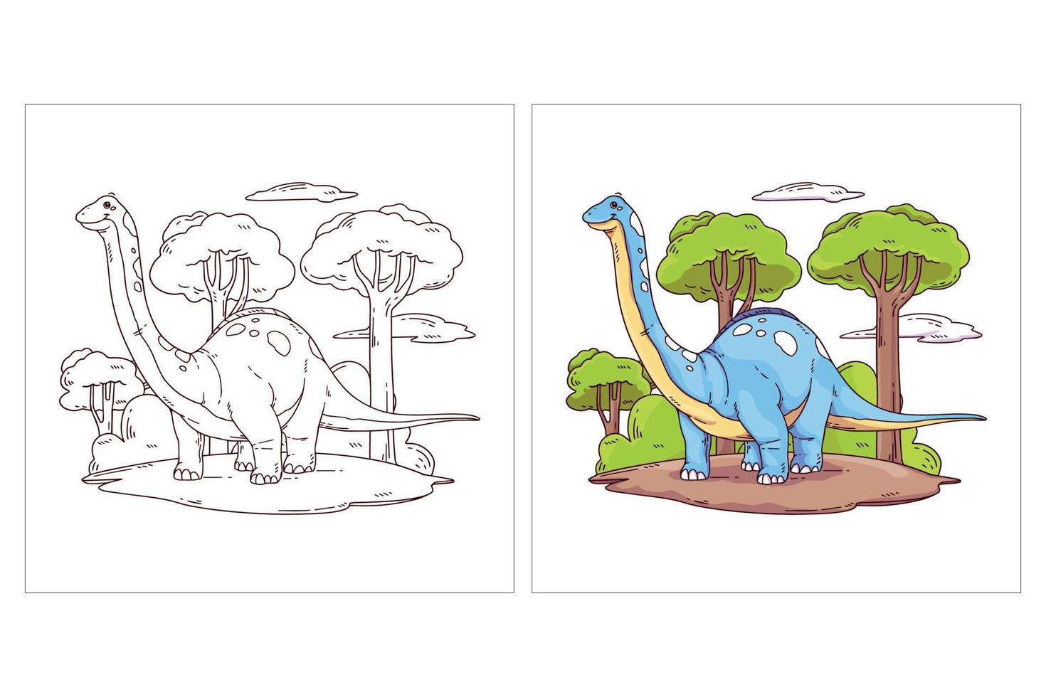 Hand drawn cute dinosaur for coloring page brontosaurus vector