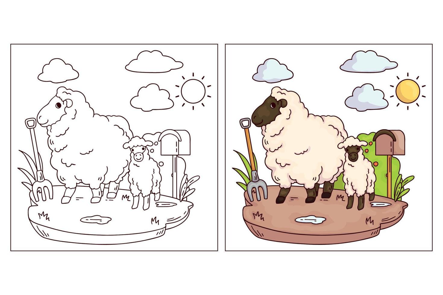 Hand drawn cute Farm Animal for coloring page sheep vector