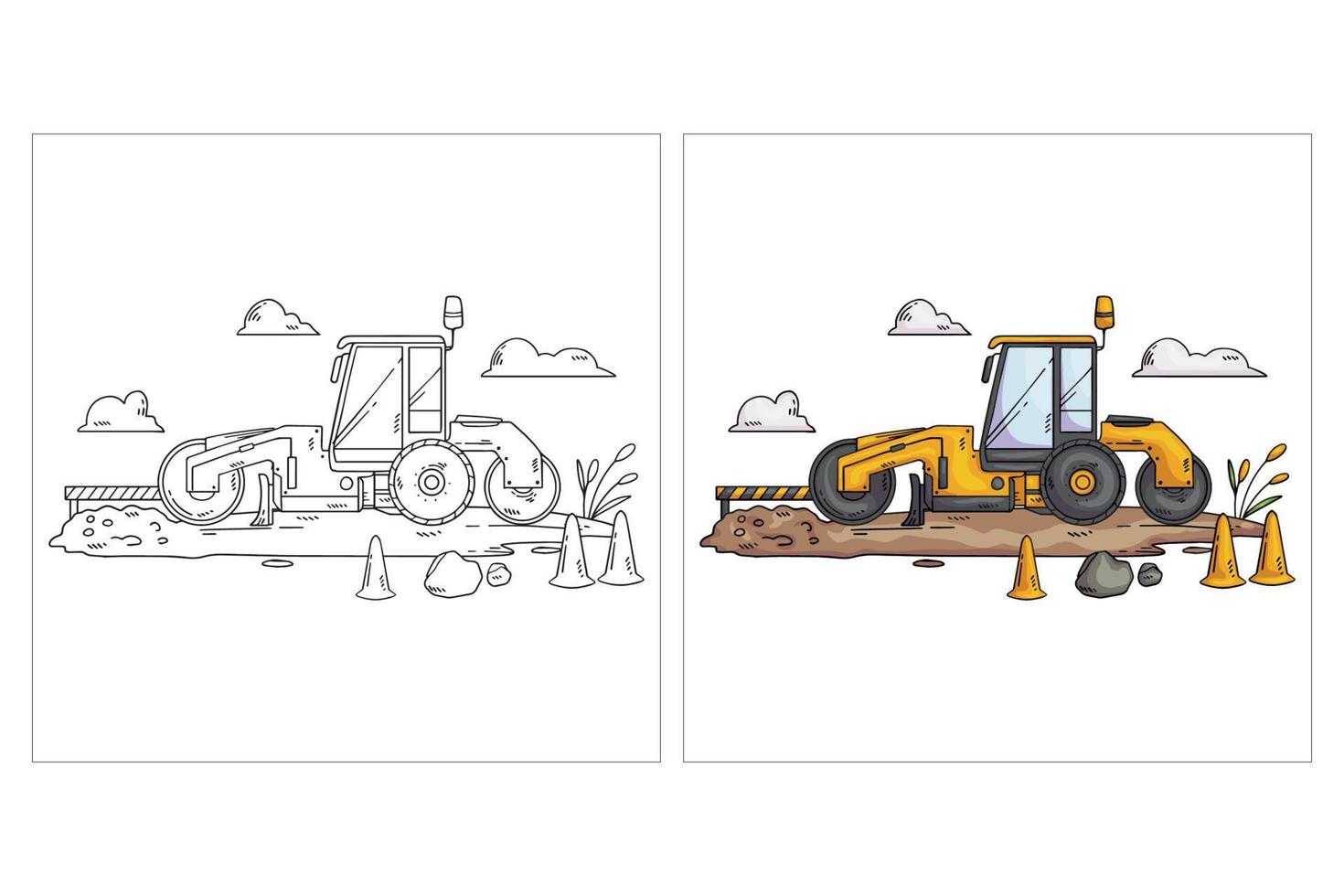 Hand drawn cute Construction Vehicle for coloring page road grader vector