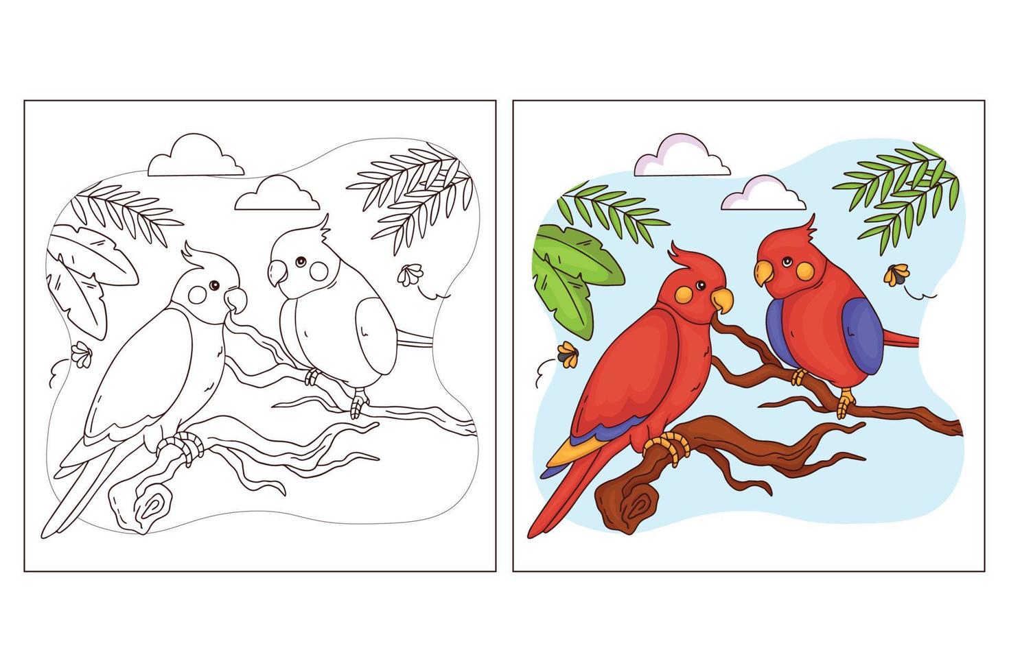 Hand drawn cute bird for coloring page 2 vector