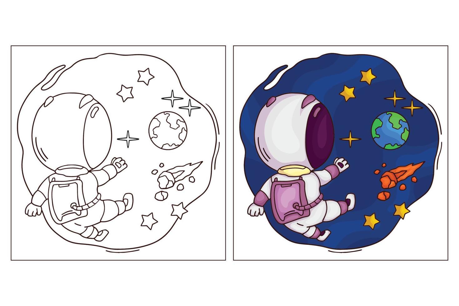 Hand drawn cute space coloring page 4 vector