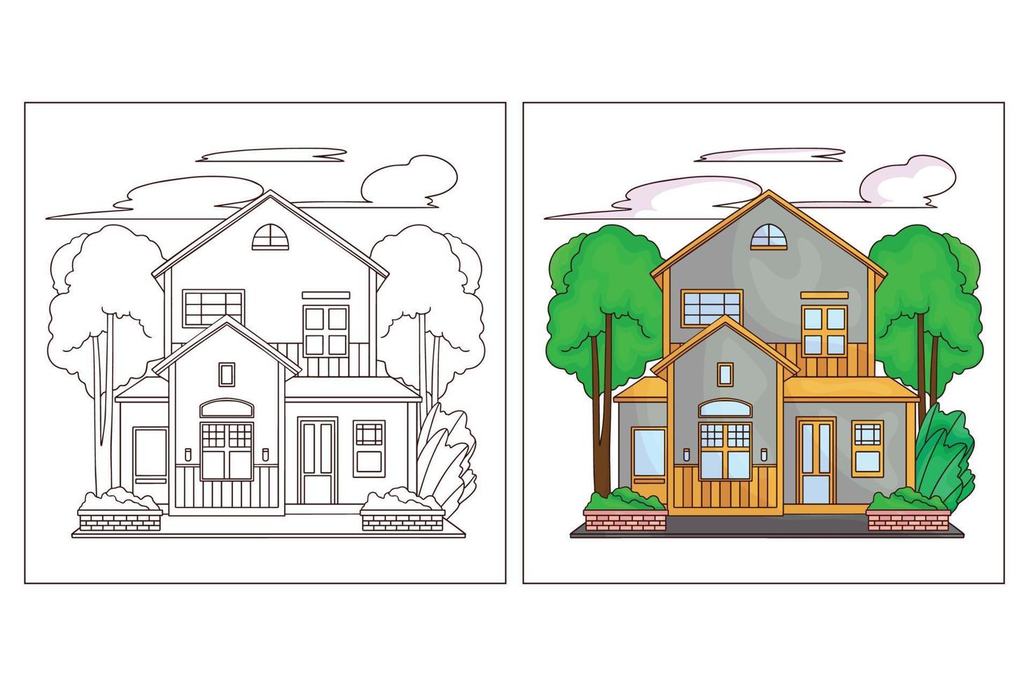 Hand drawn cute homes coloring page 2 vector