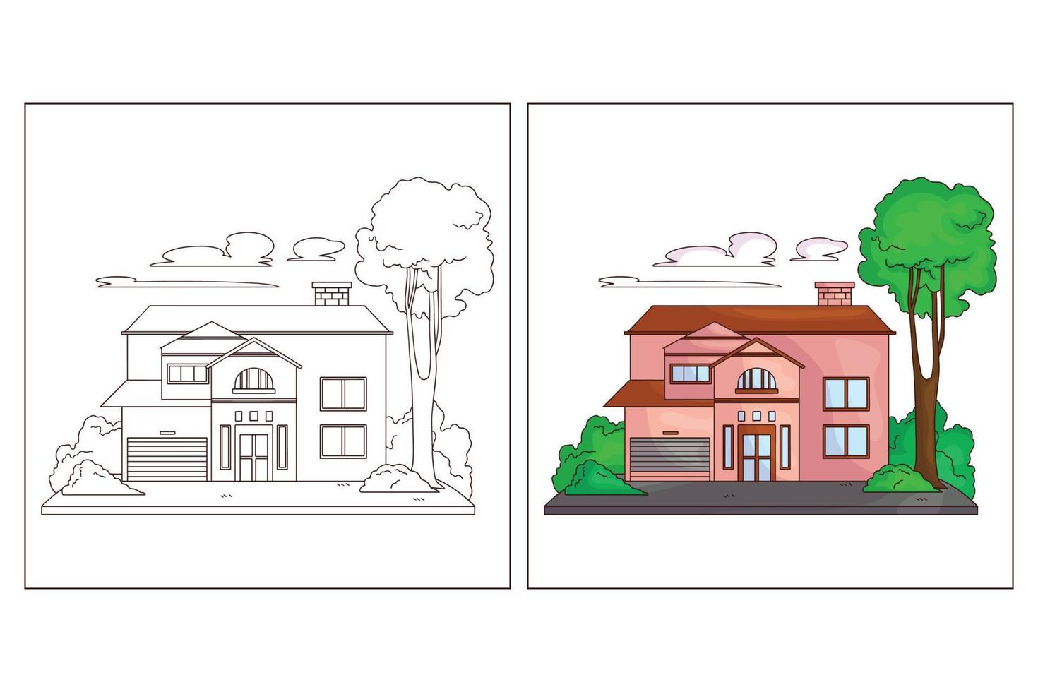 Página para colorear de casas lindas dibujadas a mano vector