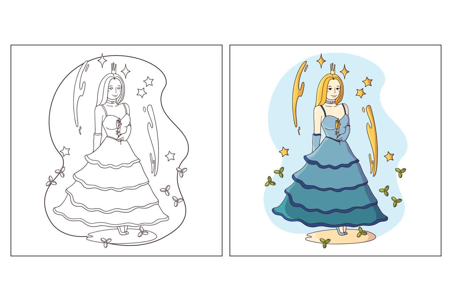 Hand drawn cute Princes for coloring page 5 vector