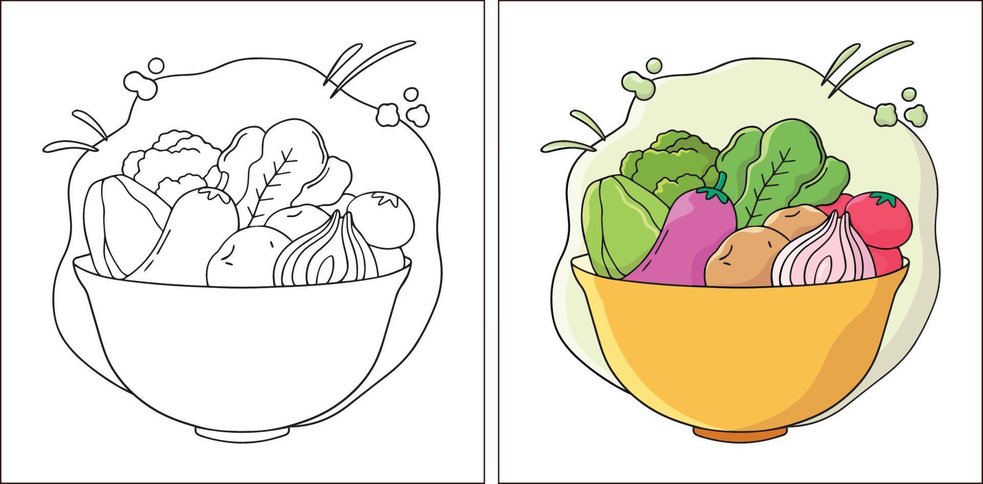Hand drawn cute vegetables coloring page vector