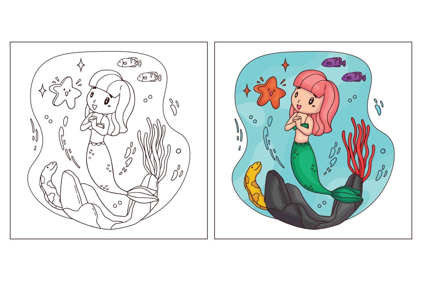 Hand drawn cute Mermaid for coloring page 8 vector