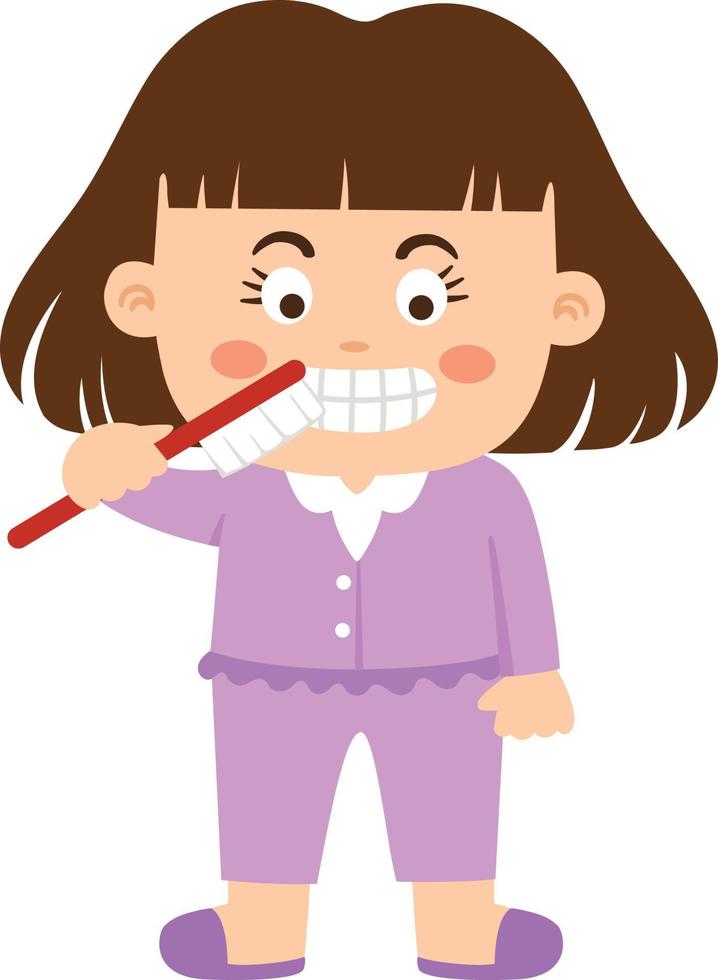 kid girl brushing teeth vector illustration