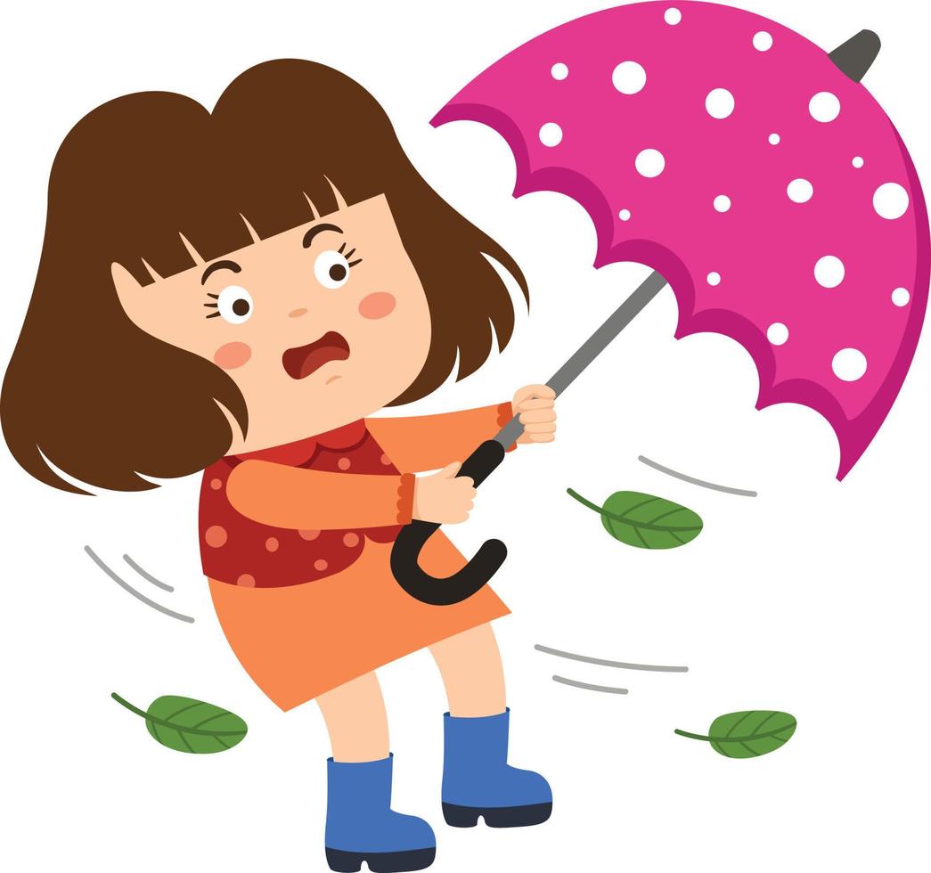 Little girl holding umbrella vector illustration