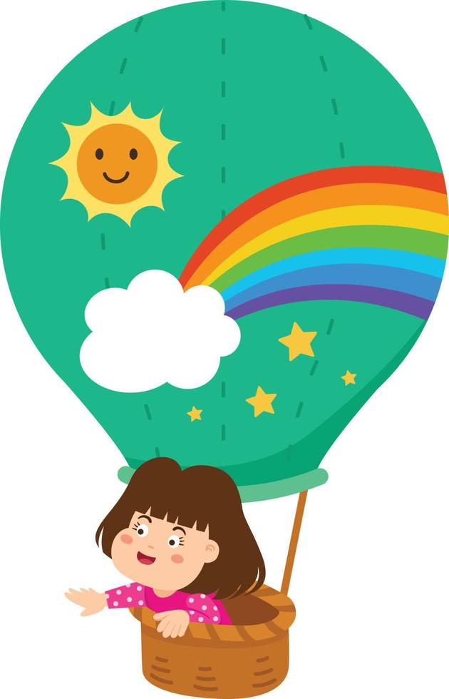 Illustration of cute little kid girl in a balloon vector
