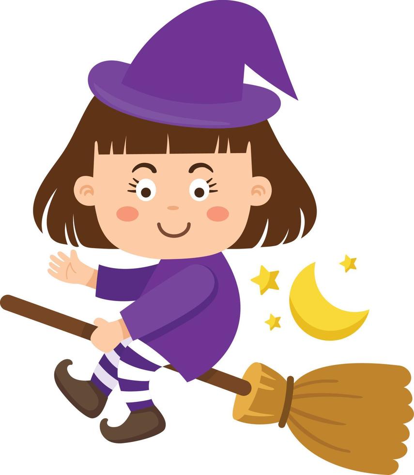 little witch flying on a broomstick vector