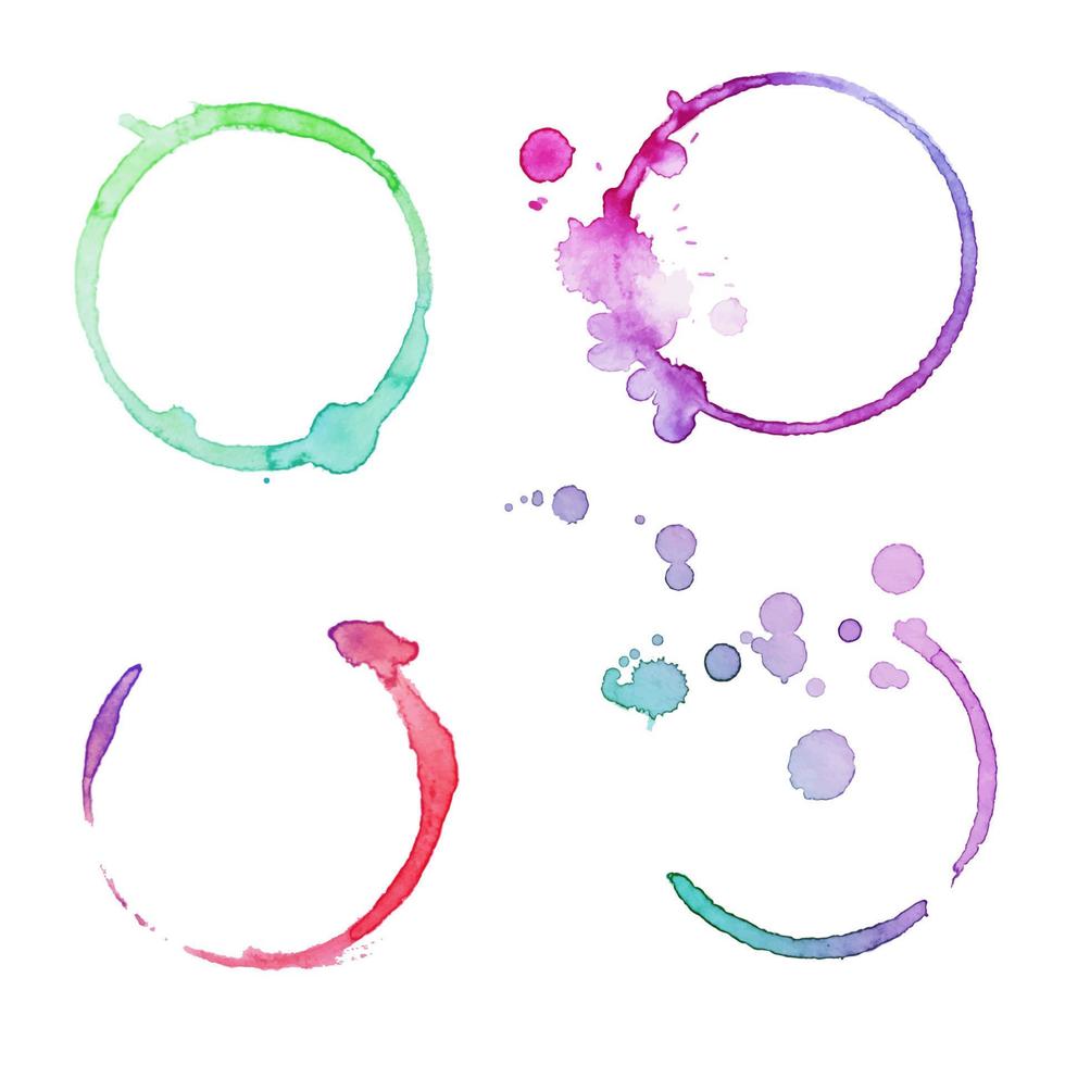 Set of grunge vector cup stains marks. Ink, wine, water, paint or other liquid cup stains. Watercolor splashes collection