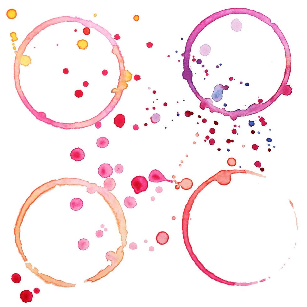 Set of grunge vector cup stains marks. Ink, wine, water, paint or other liquid cup stains.