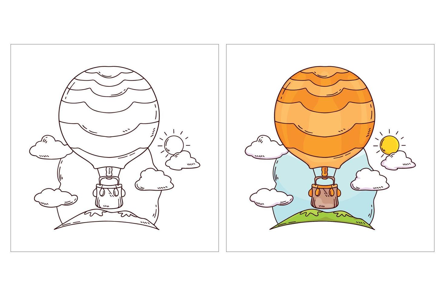 vehículo de transporte lindo dibujado a mano para colorear página globo vector