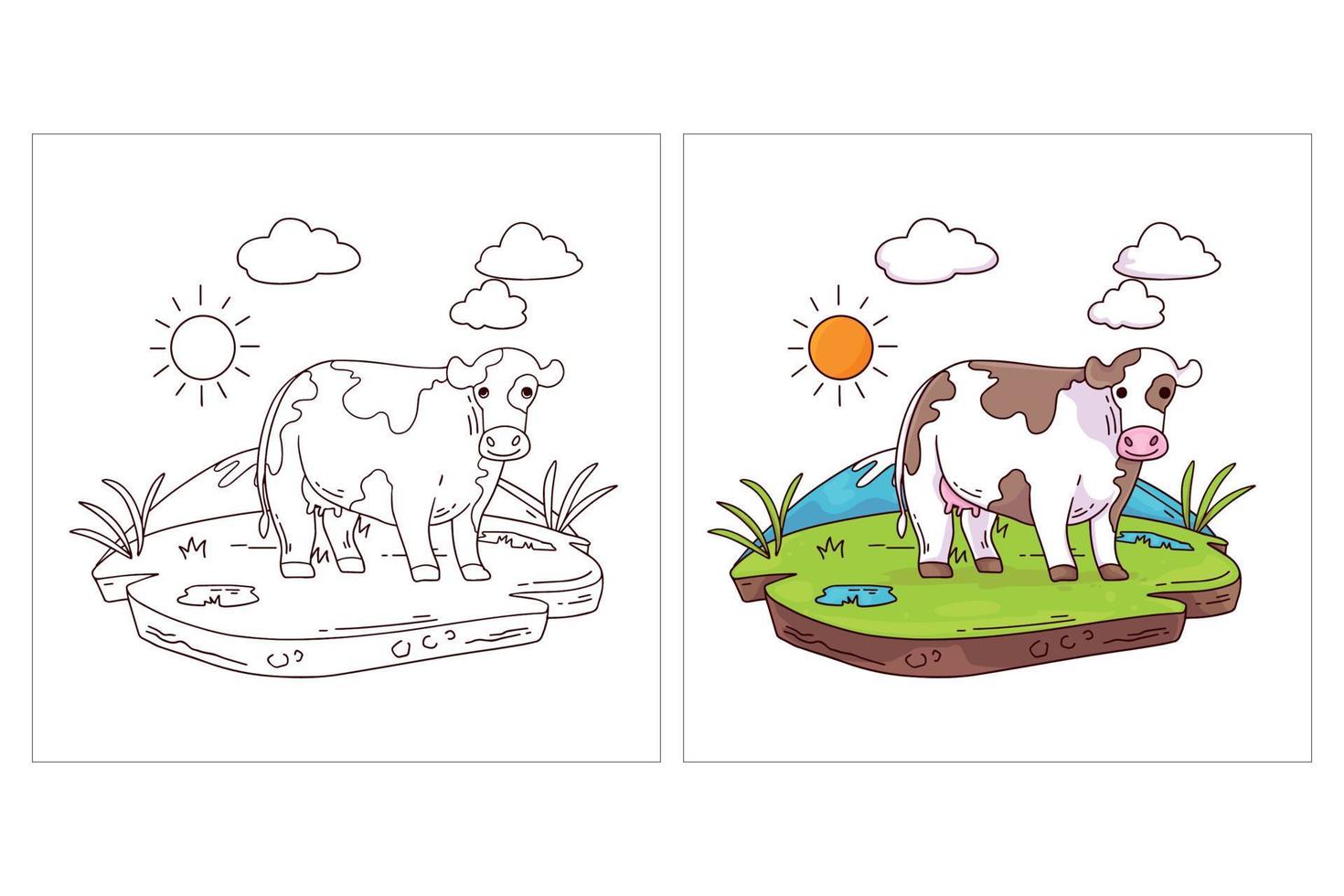 animal de granja lindo dibujado a mano para colorear página vaca vector