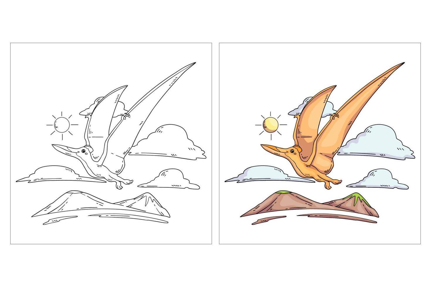 dinosaurio lindo dibujado a mano para colorear página pteranodon vector