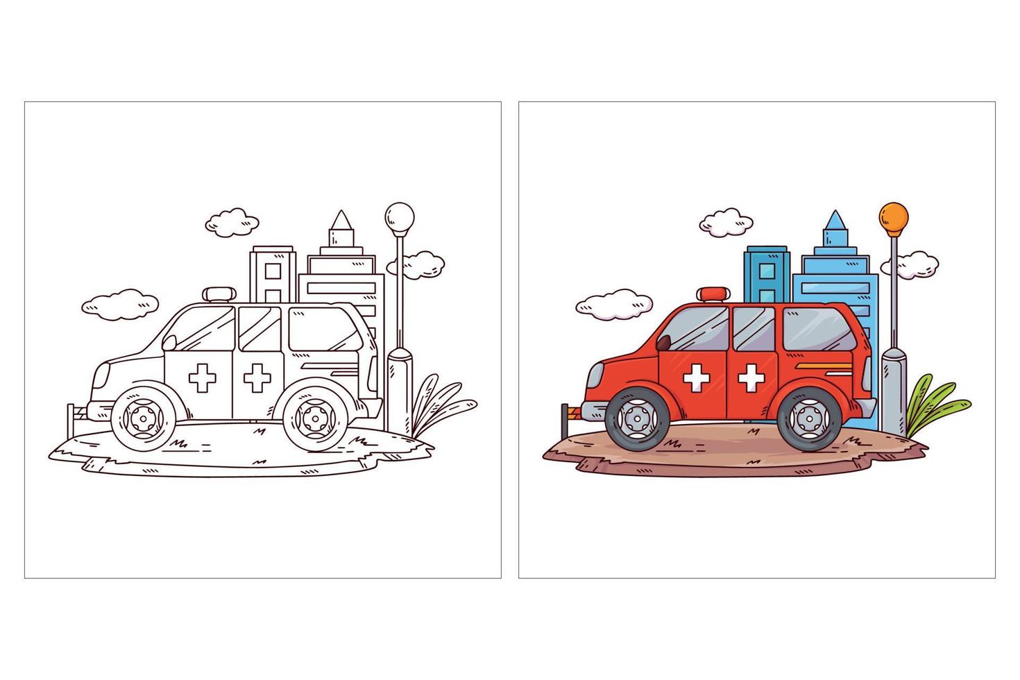 Hand drawn cute Transportation Vehicle for coloring page Ambulance vector