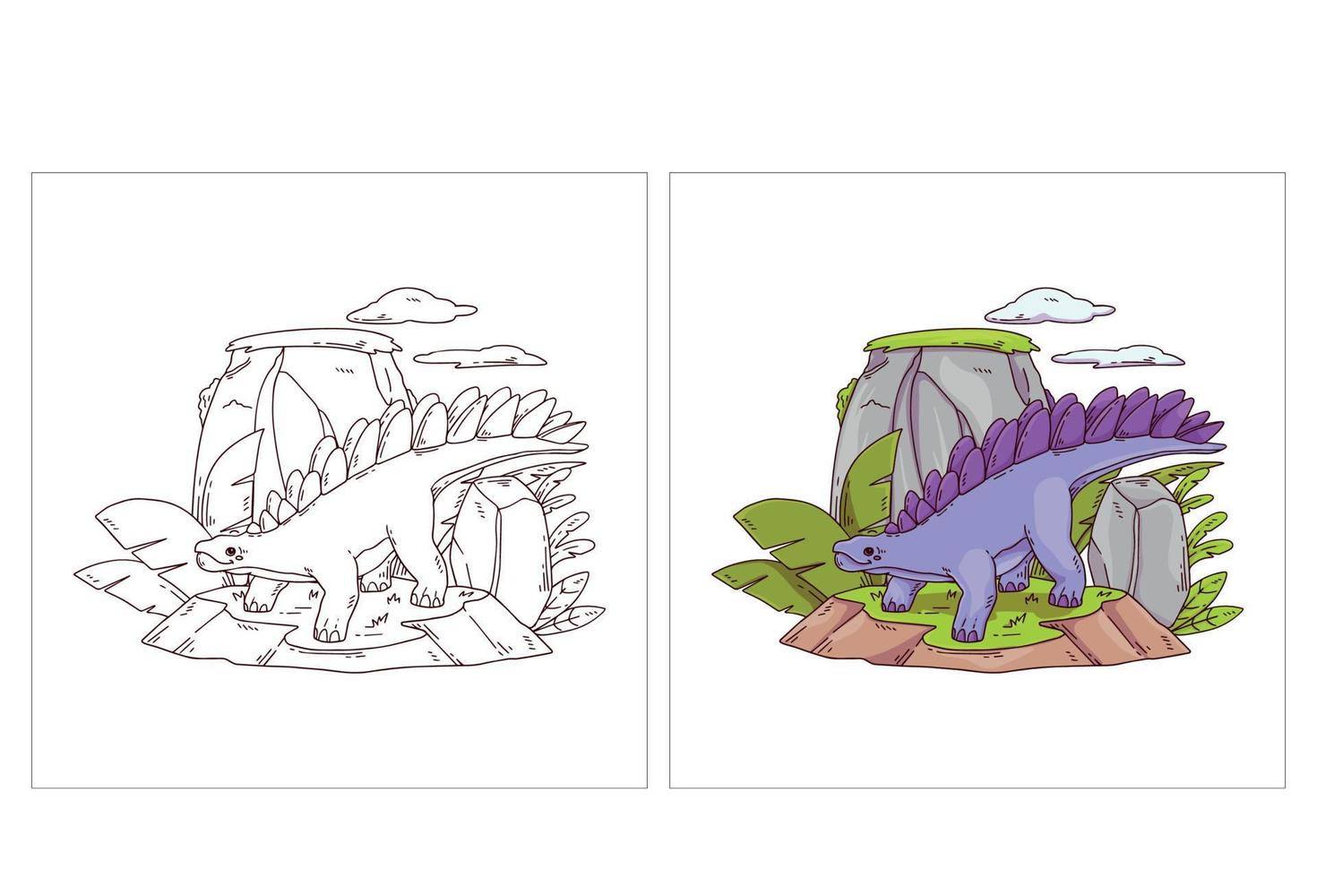 Hand drawn cute dinosaur for coloring page stegosaurus vector