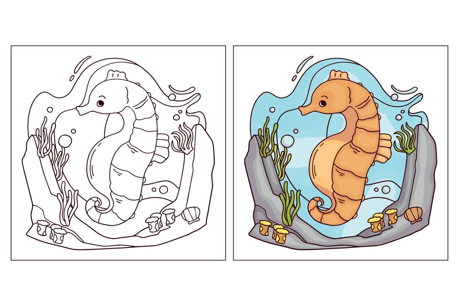Hand drawn cute ocean animal for coloring page Sea Horse vector