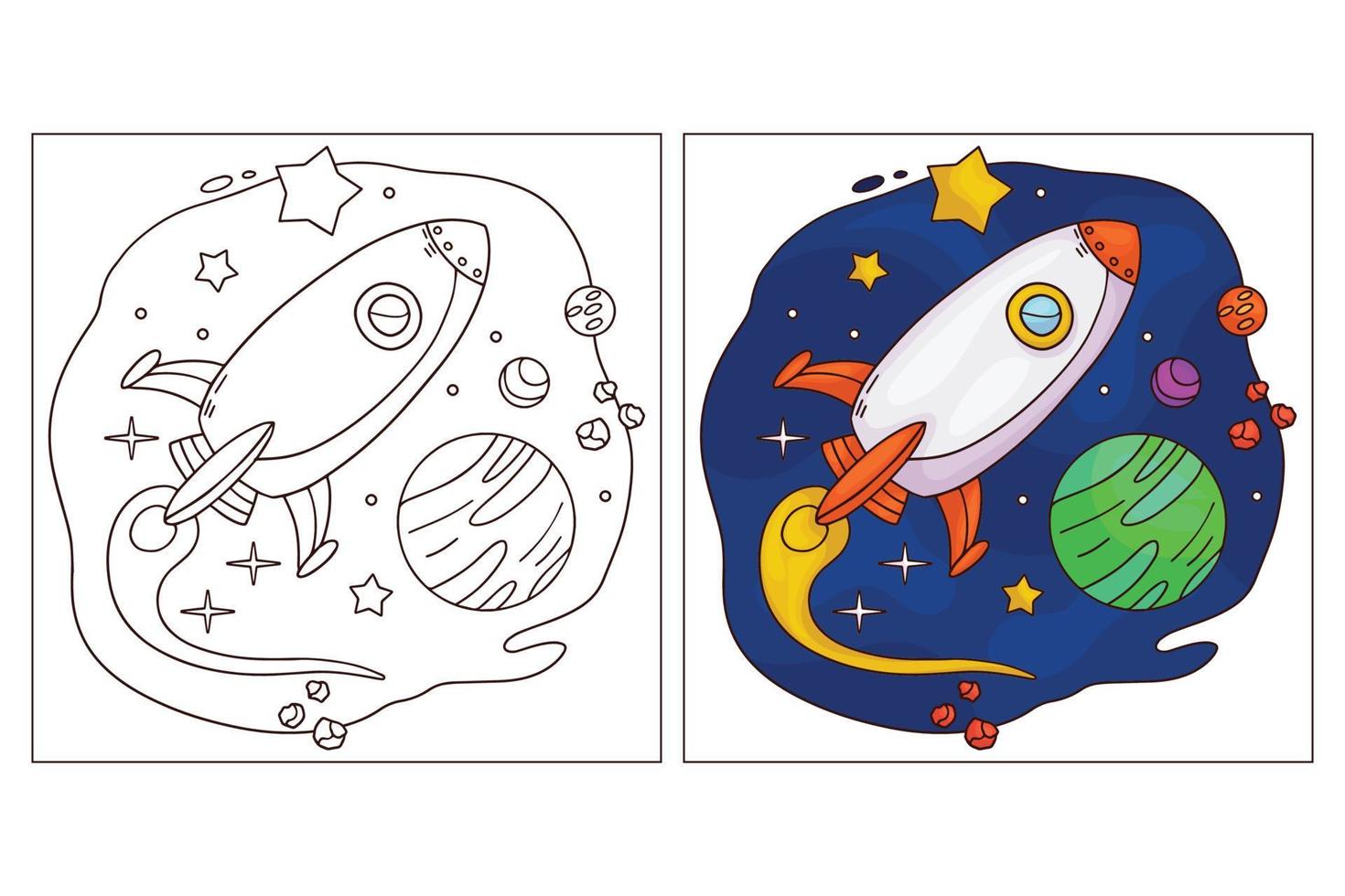 Hand drawn cute space coloring page 2 vector