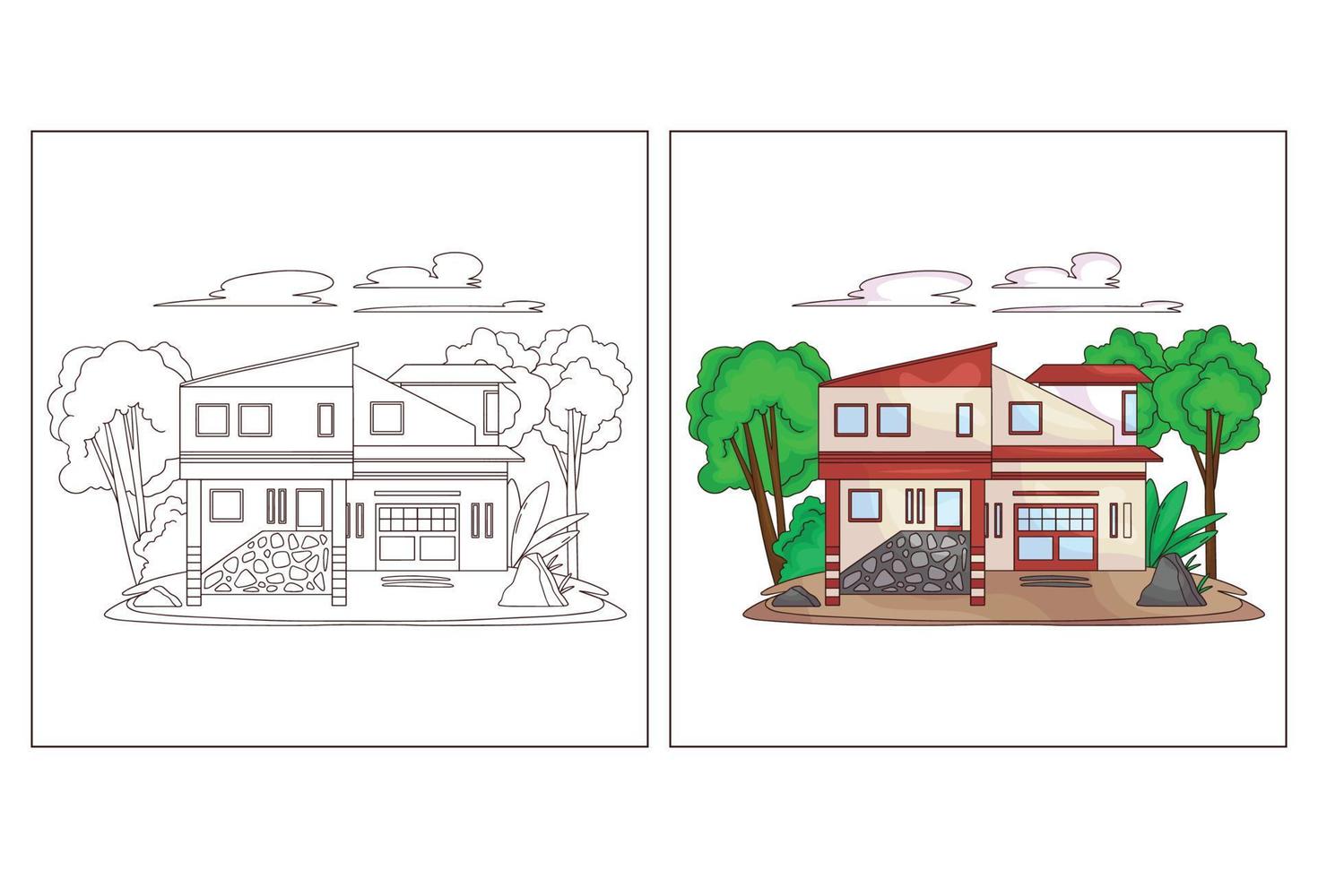 Hand drawn cute homes coloring page 5 vector