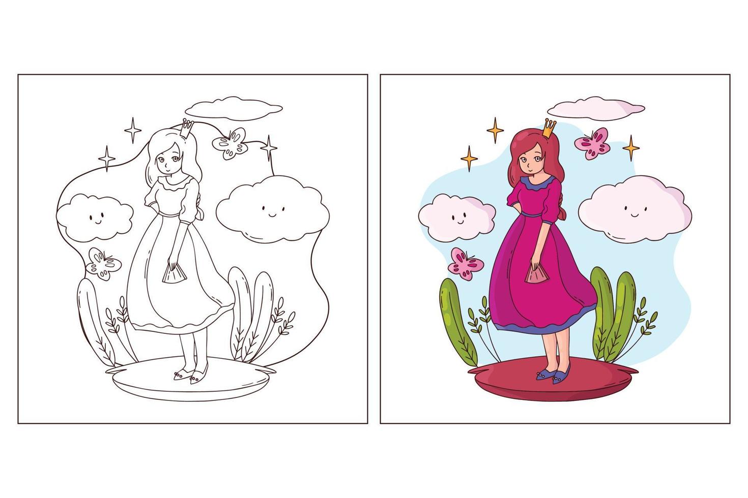 Hand drawn cute Princes for coloring page 1 vector