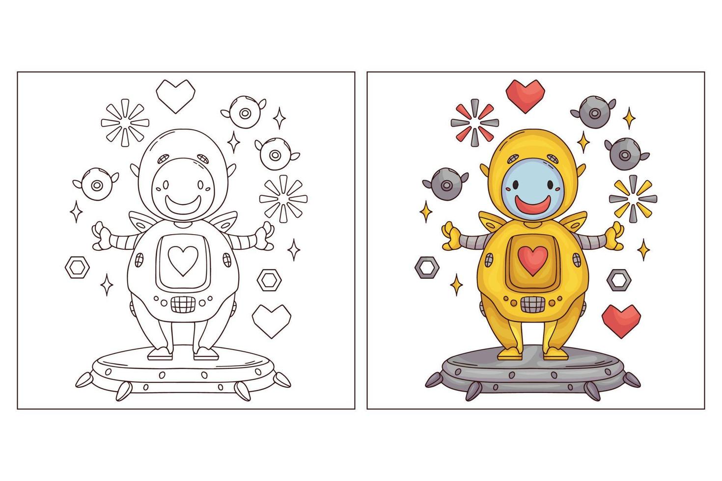 Hand drawn cute Robot for coloring page 4 vector