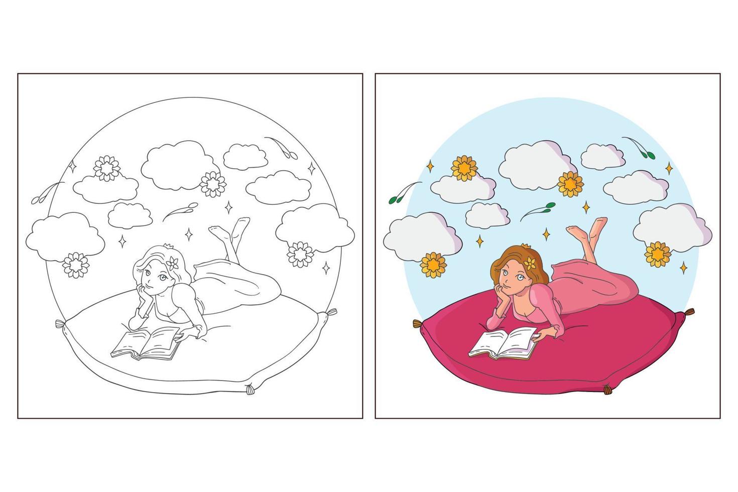 Hand drawn cute Princes for coloring page 8 vector