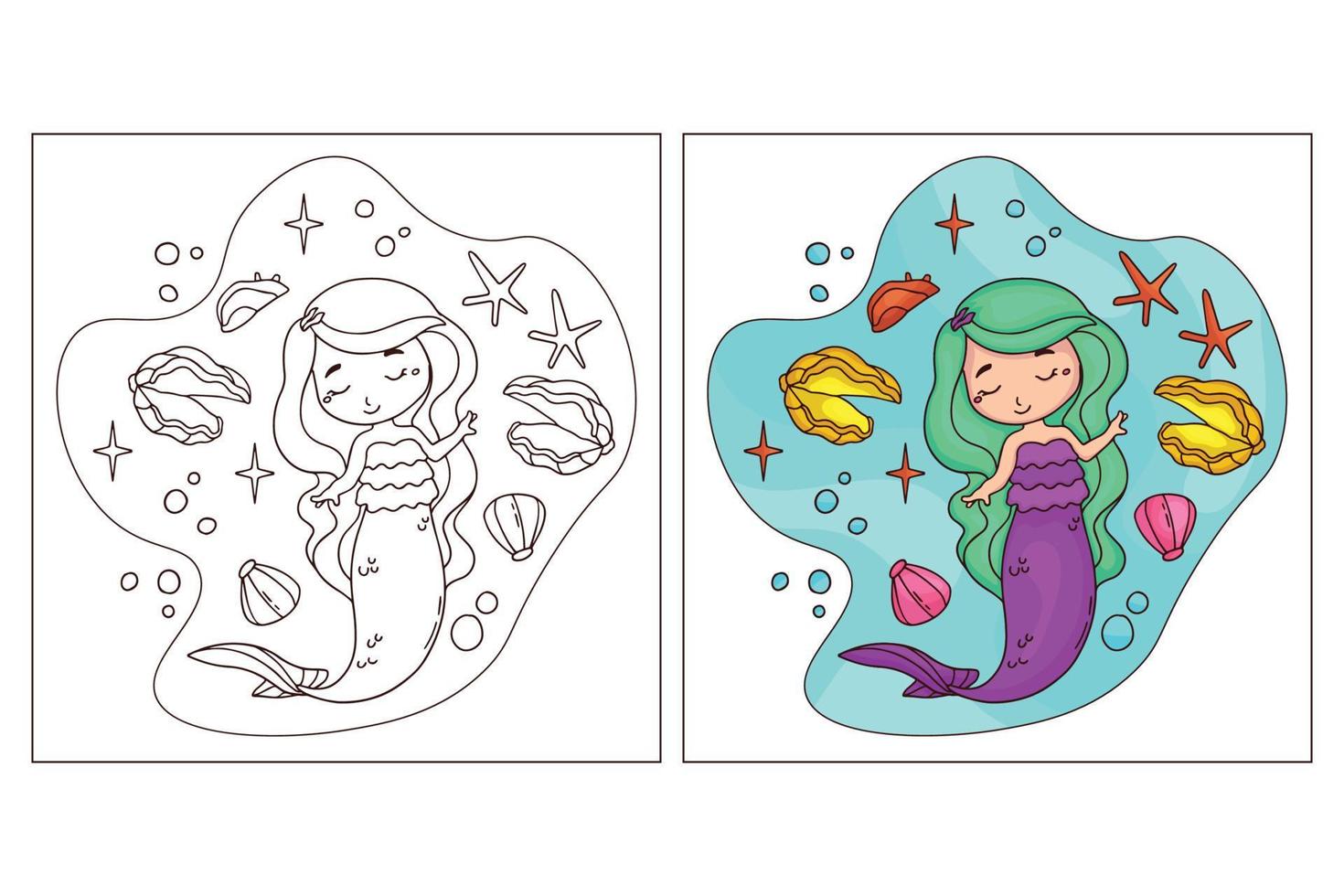 sirena linda dibujada a mano para colorear página 9 vector