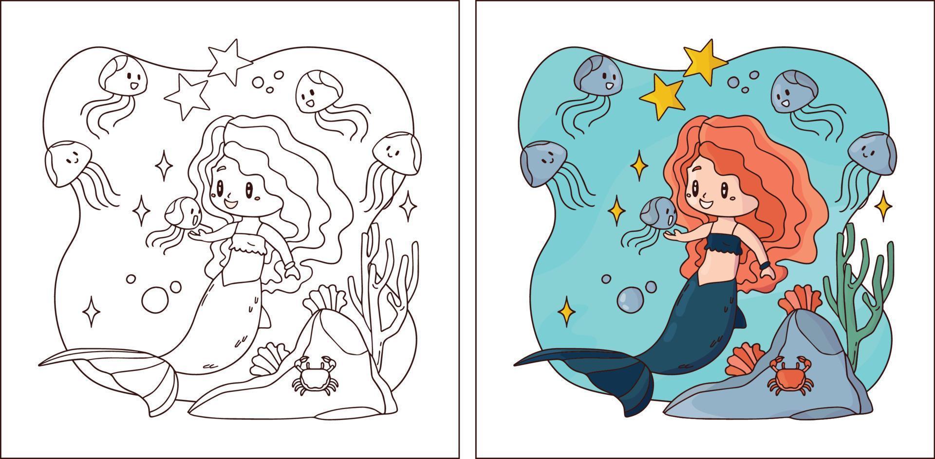 Hand drawn cute Mermaid for coloring page 5 vector