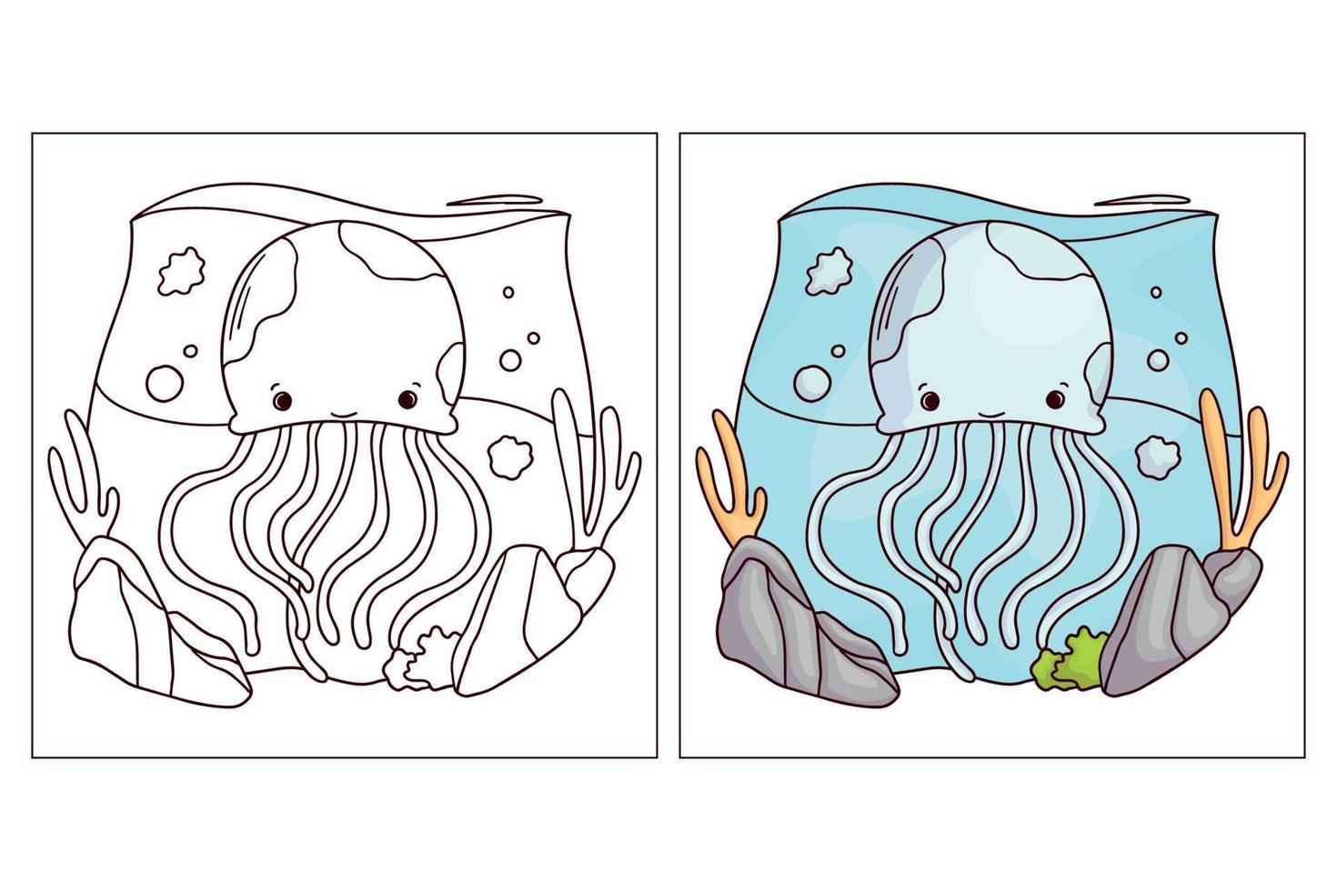 Hand drawn cute sea creature for colouring page Jellyfish vector