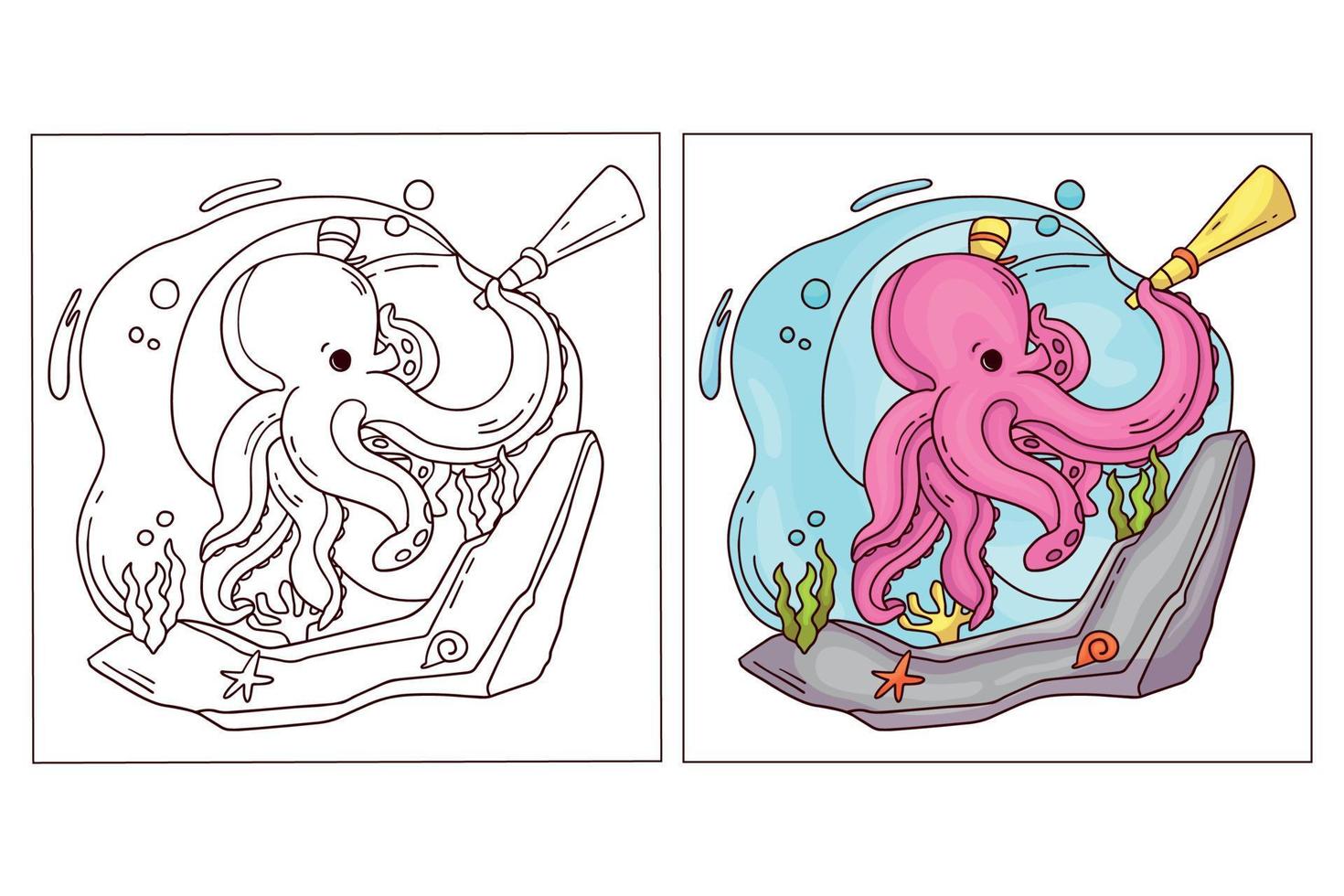 Hand drawn cute ocean animal for coloring page Sea Octopus vector