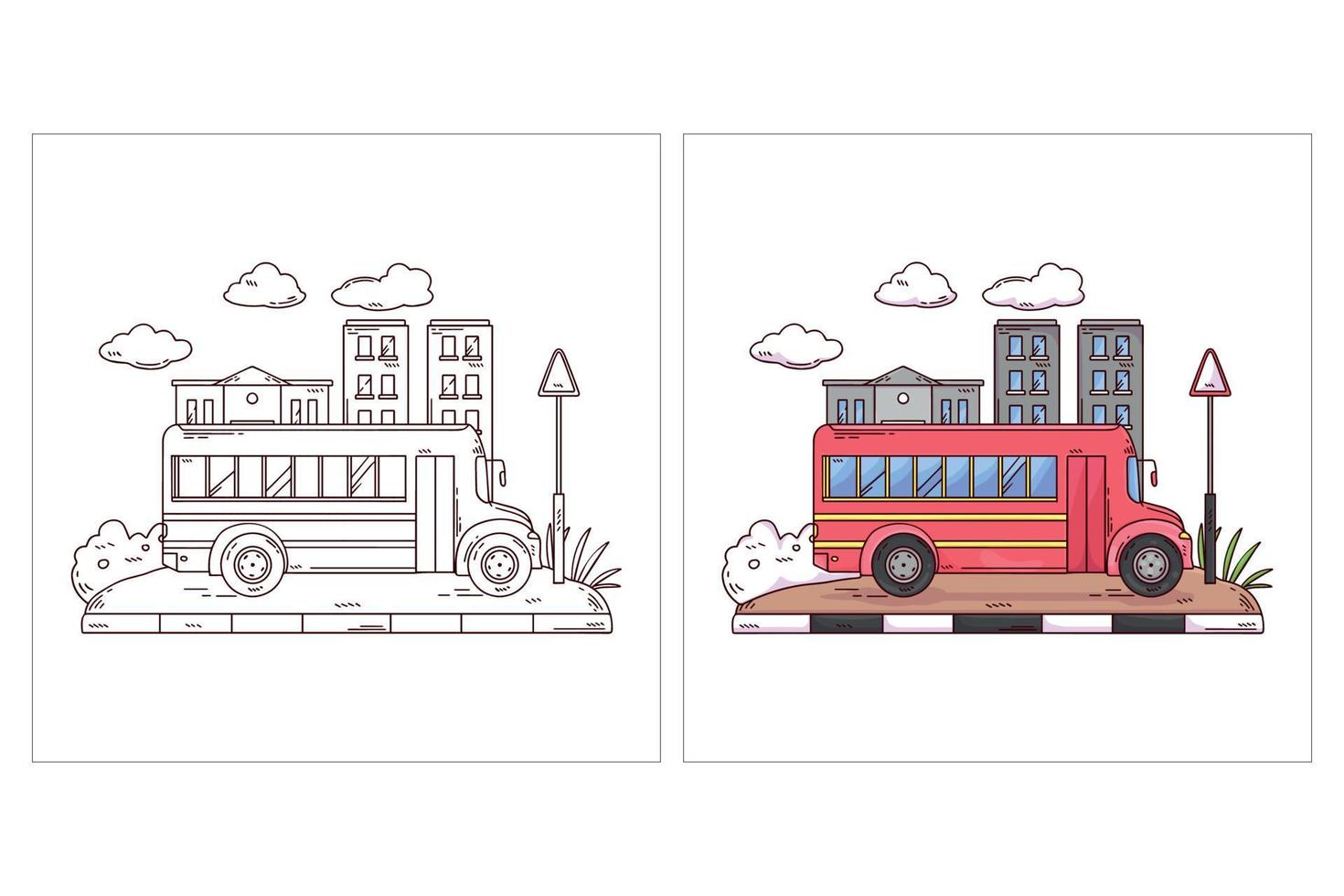 vehículo de transporte lindo dibujado a mano para colorear página autobús escolar vector