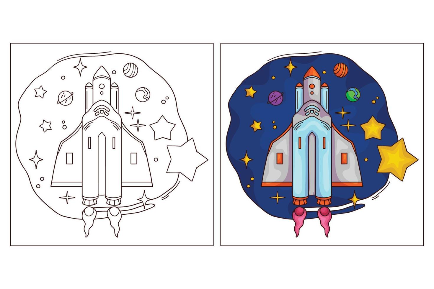 Hand drawn cute space coloring page 7 vector