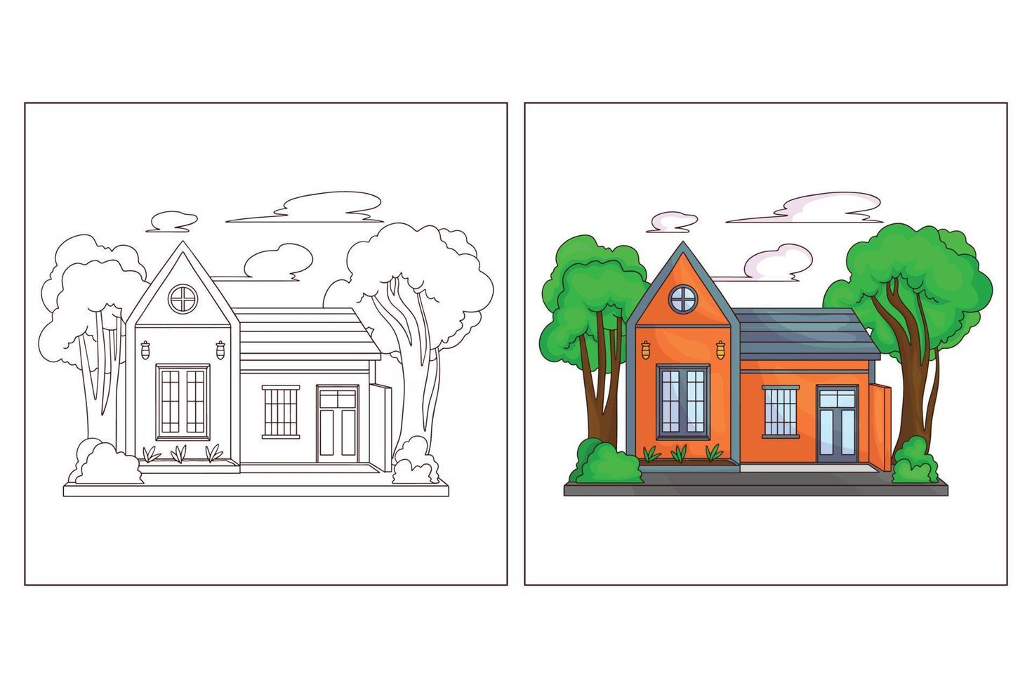 Hand drawn cute homes coloring page 4 vector