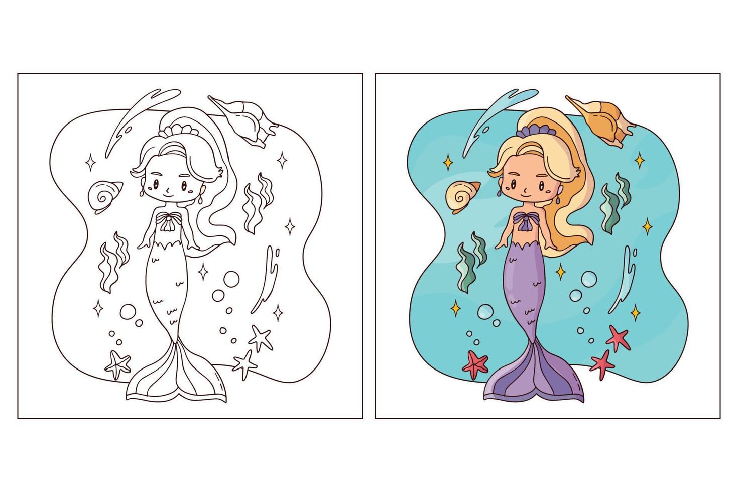 Hand drawn cute Mermaid for coloring page 4 vector