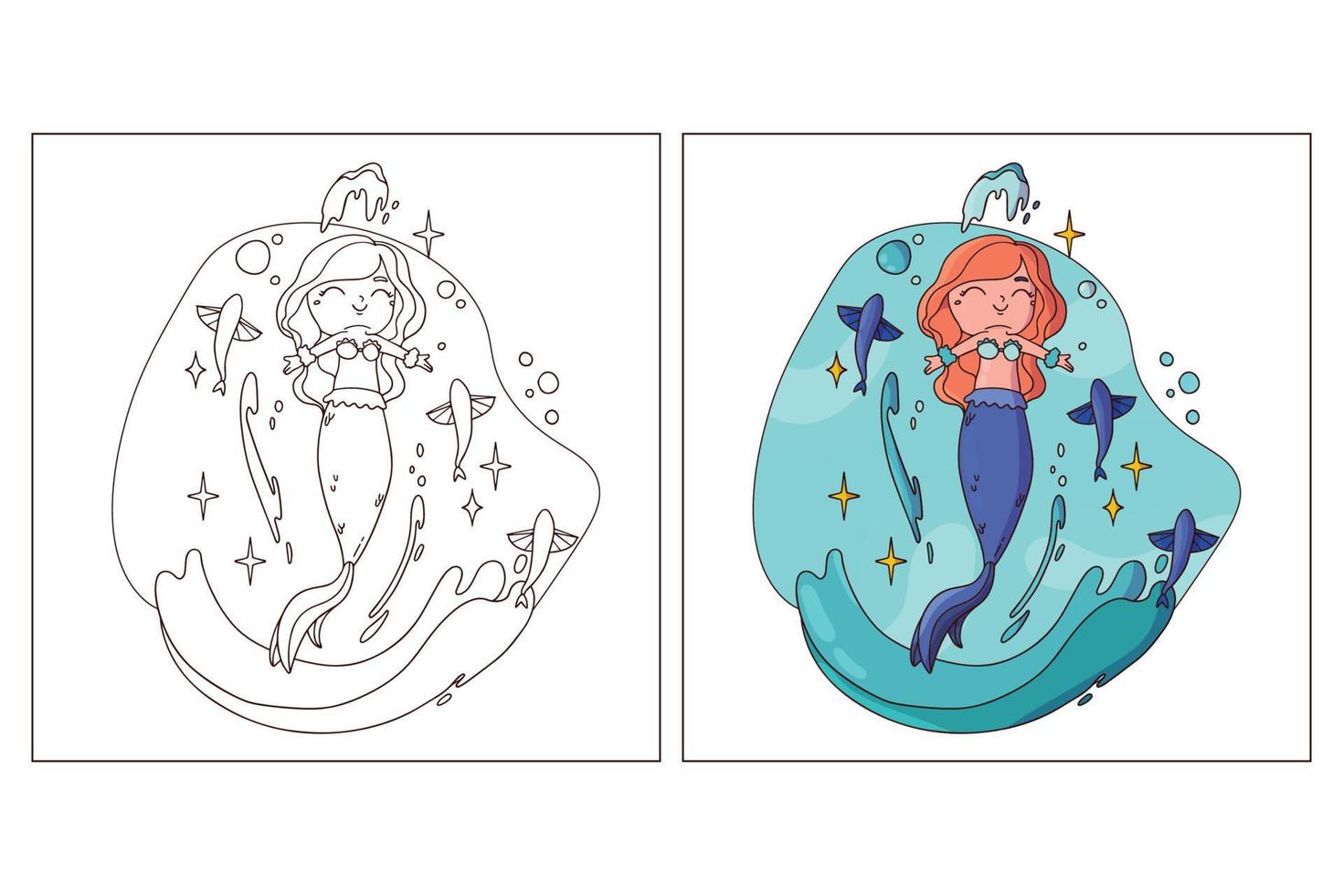 Hand drawn cute Mermaid for coloring page 6 vector