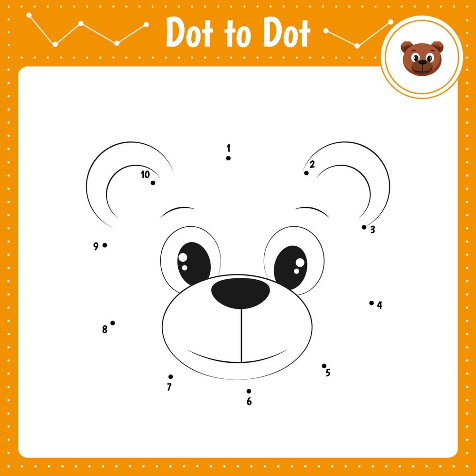 Connect the dots. Bear. Animal. Dot to dot educational game. Coloring book for preschool kids activity worksheet. vector