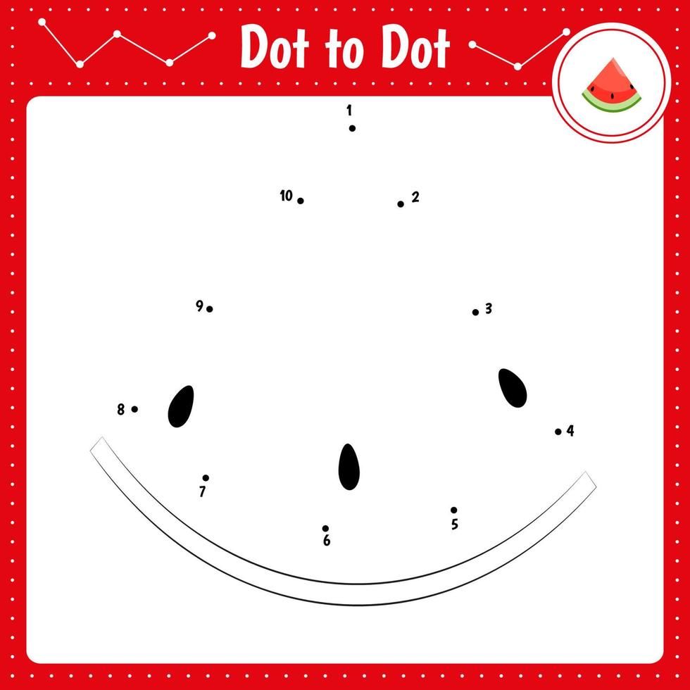 Connect the dots. Watermelon Fruit. Berry. Dot to dot educational game. Coloring book for preschool kids activity worksheet. vector