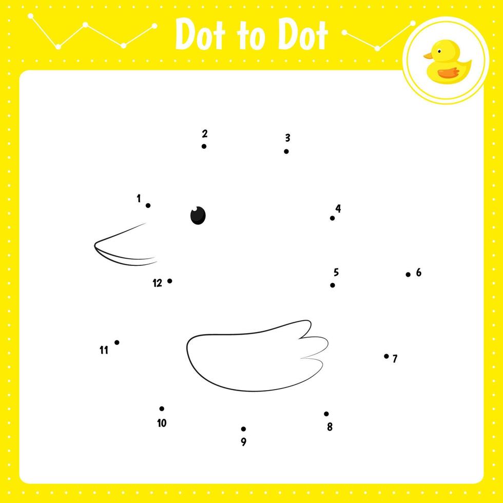 Connect the dots. Duck. Bird. Dot to dot educational game. Coloring book for preschool kids activity worksheet. vector