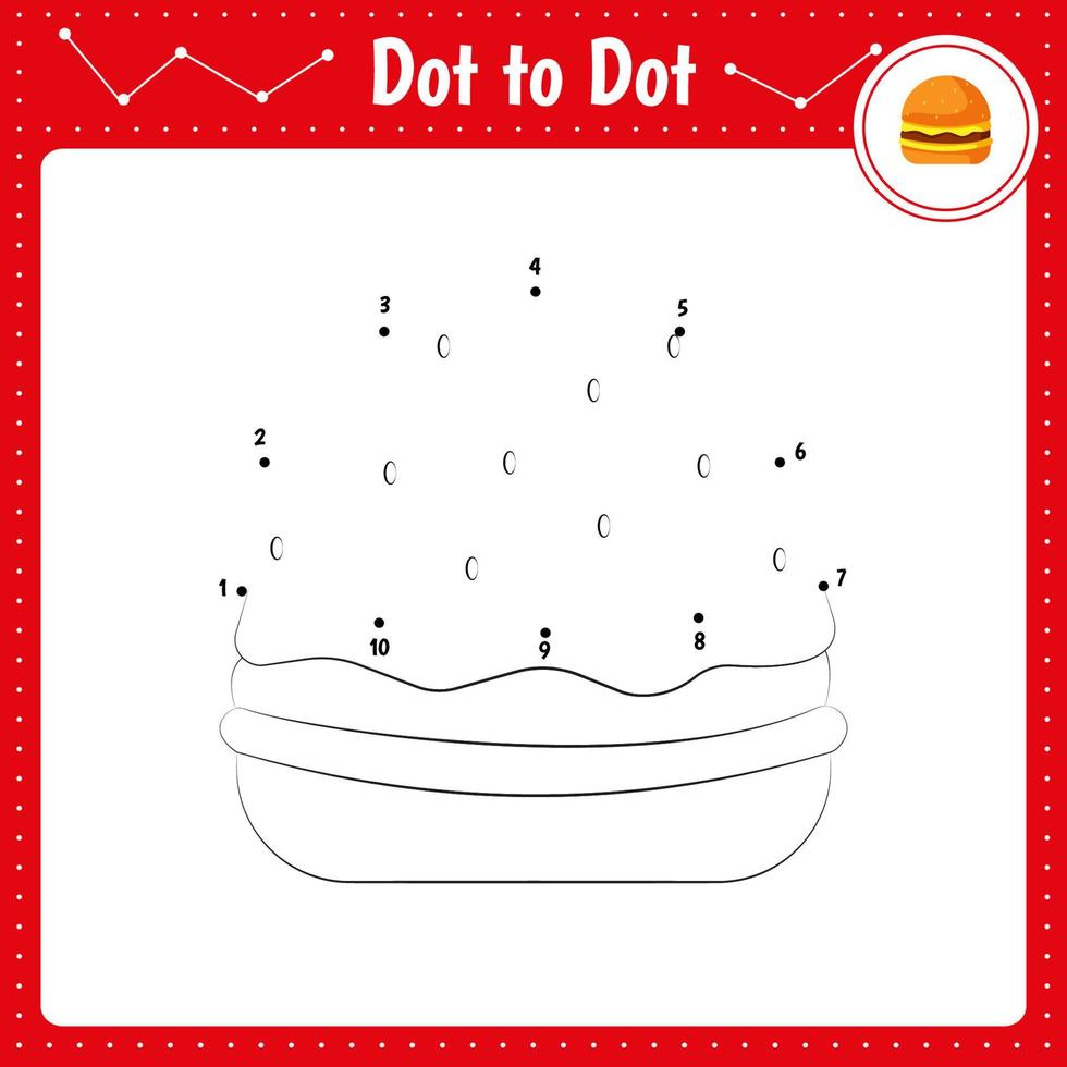 Connect the dots. Burger. Food. Dot to dot educational game. Coloring book for preschool kids activity worksheet. vector