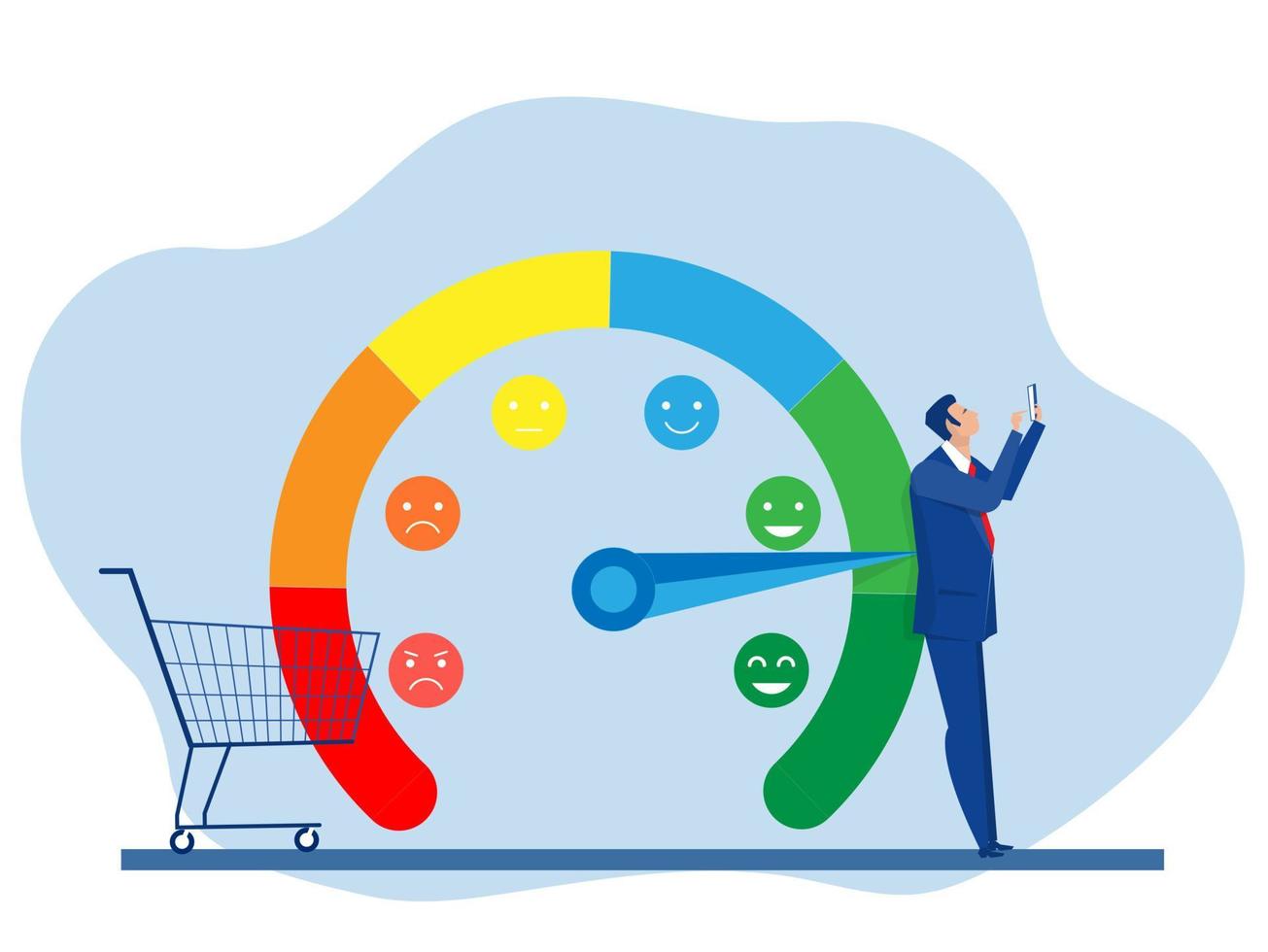 Businessman Scale from red to green with arrow and scale of satisfaction, review, feedback ,emotion , comment customer concept. Illustration vector