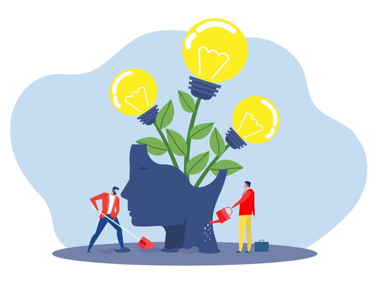 businessman water tree  light bulb for put think growth mindset different fixed mindset concept vector