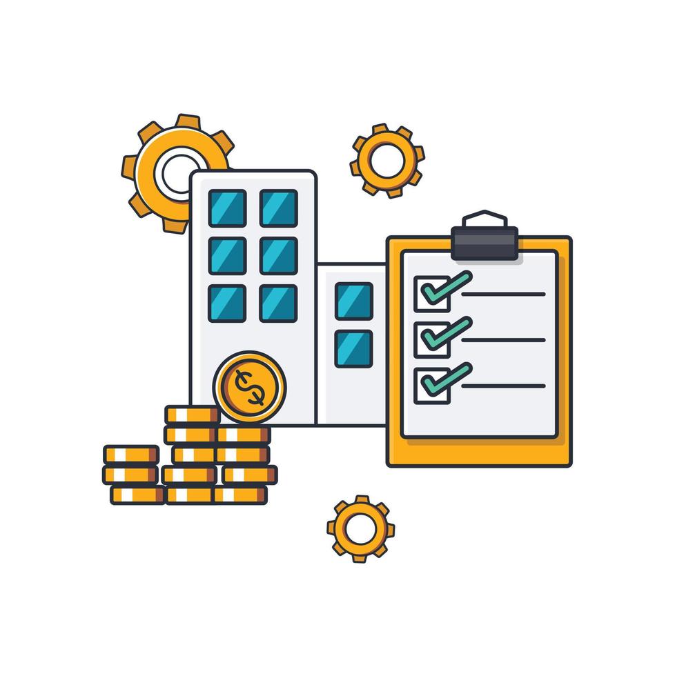 Collection colored thin icon of financial checking office ,checklist ,magnifying glass ,money coin, business and finance concept vector illustration.