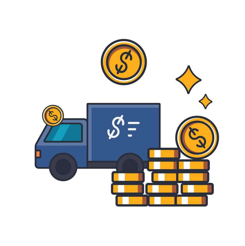 Collection colored thin icon of money truck, business and finance concept vector illustration.