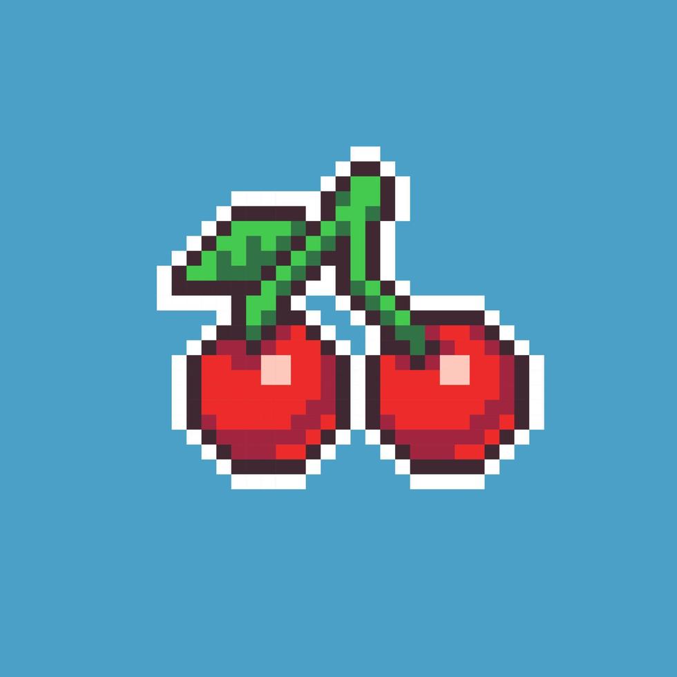 Editable vector cherry fruit icon pixel art illustration for game development, game asset, web asset, graphic design, and printed purpose.