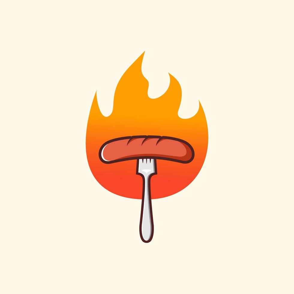 Ilustración de vector de diseño de logotipo de fuego de salchicha caliente