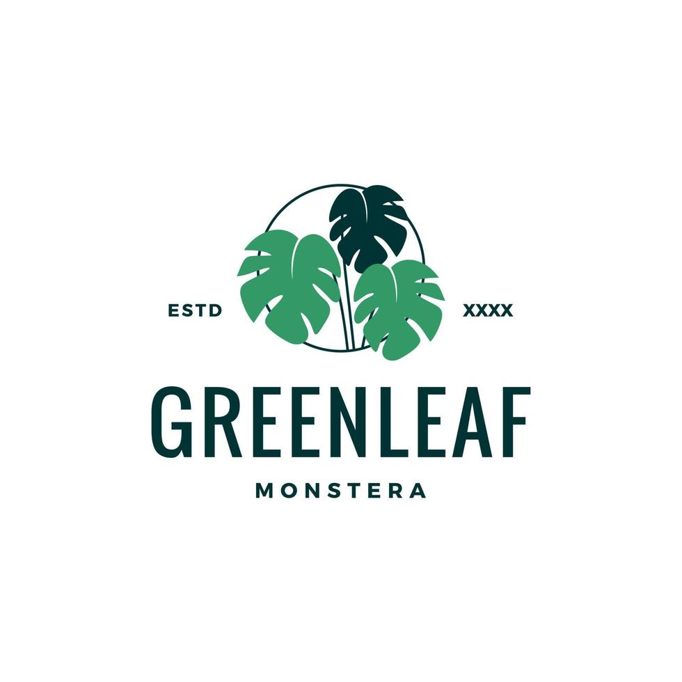 Green monstera leaf beauty logo design vector illustration