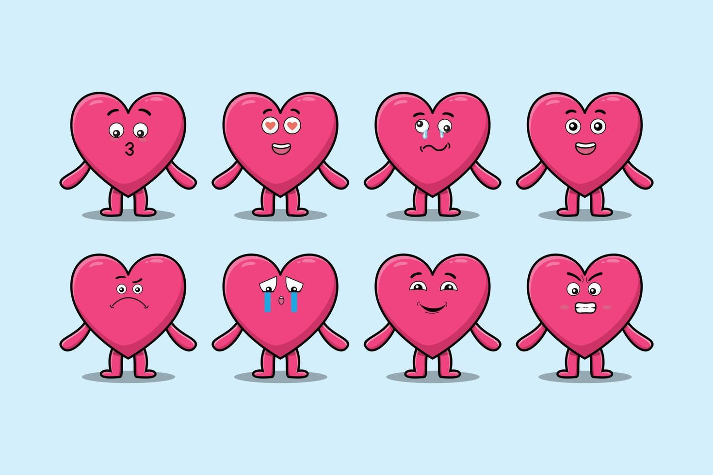 kawaii encantador corazón dibujos animados expresión diferente vector