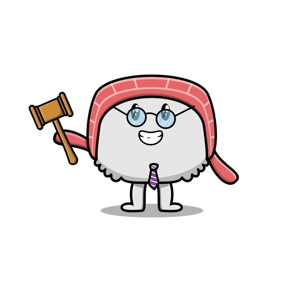 Cute cartoon wise judge sushi holding hammer vector