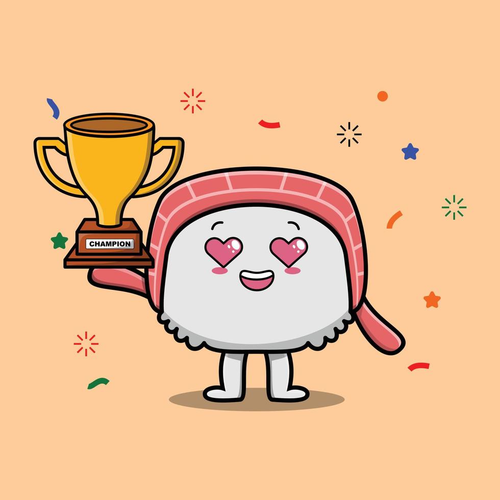 Cute cartoon sushi as the winner with happy expression in flat modern style design vector